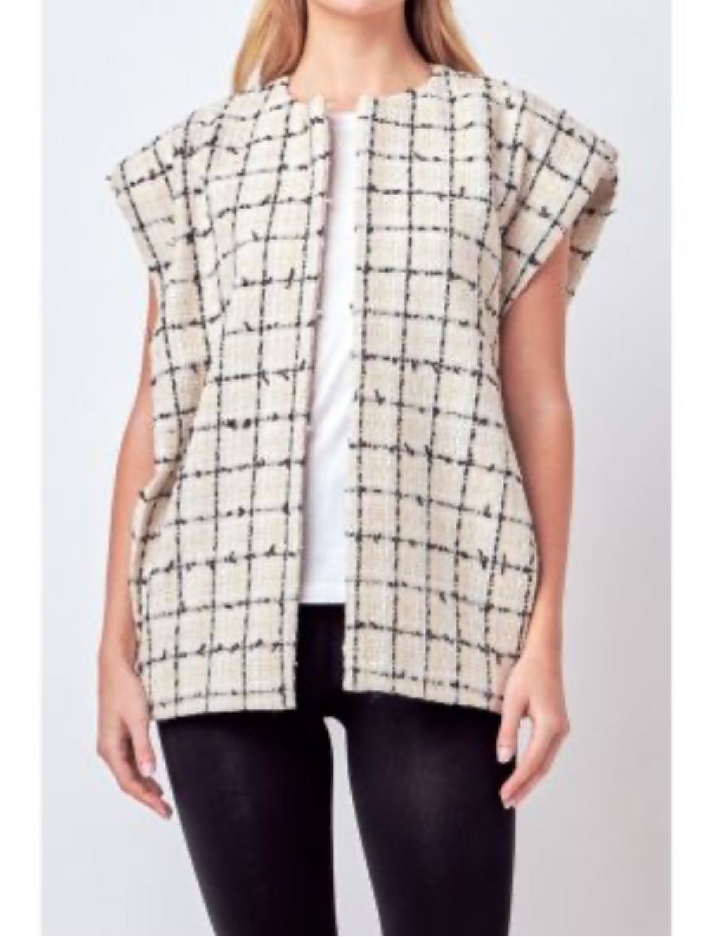 English Factory Women's Tweed Vest With Shoulder Pads. Size Large Check Pattern